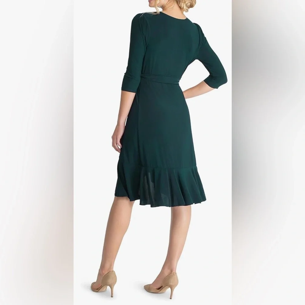 Kiyonna Whimsy Ruffled Midi Wrap Dress with Sleeves Wrap Around Style w/ Ruffles - Picture 3 of 6